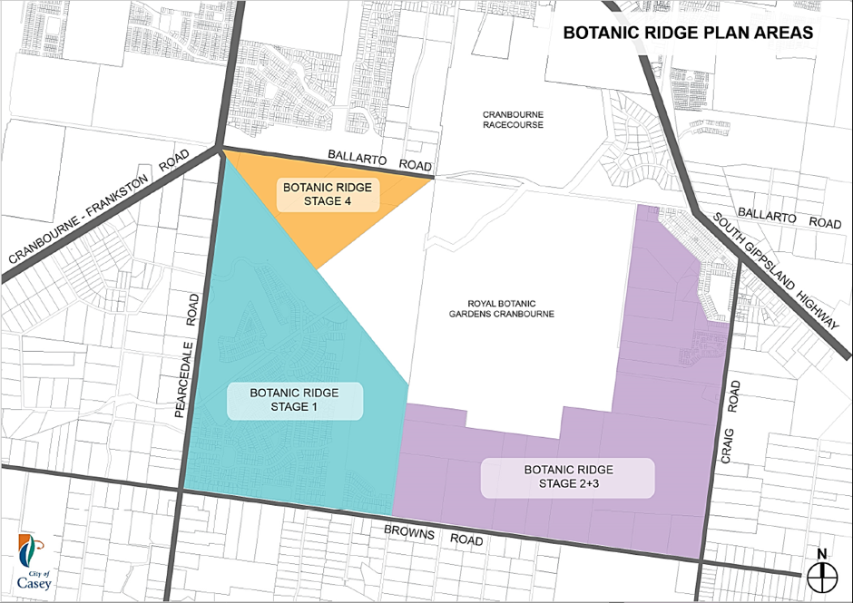 Figure 1: Map showing planning and development stages within Botanic Ridge